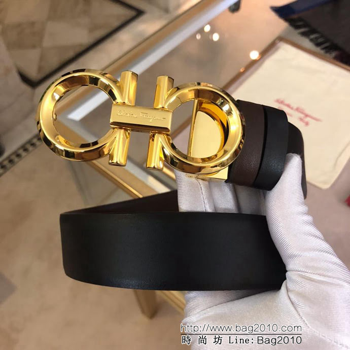Ferragamo菲拉格慕 雙面進口頭層牛皮軟平紋 精鋼扣 復古風格 男士皮帶  xfp1169